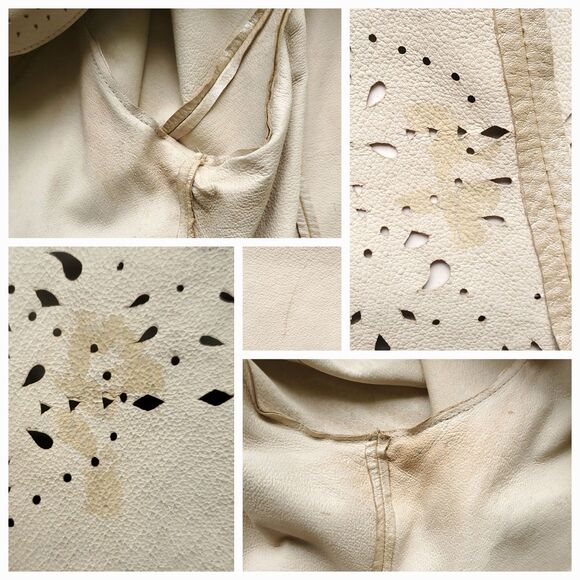 C Concept Laser Cut Leather Jacket Size 14 Vintage Boho Western Tan Beige Gold - Picture 16 of 16